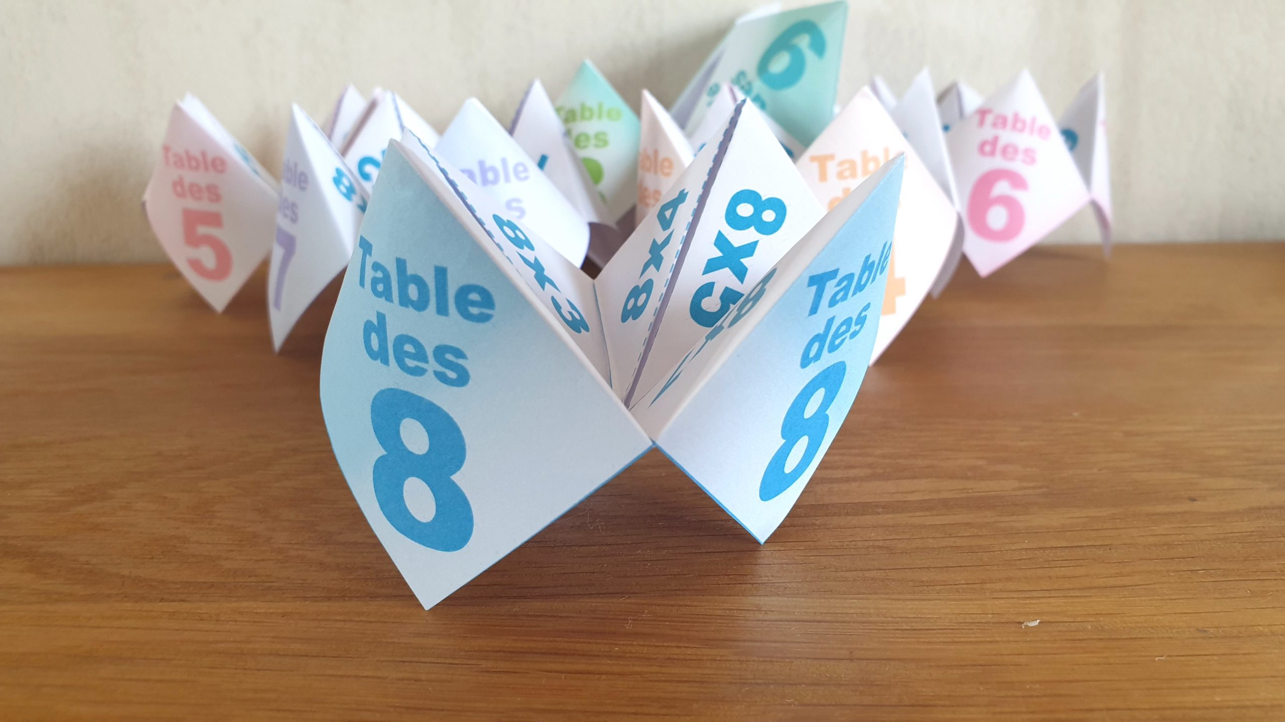 COCOTTE EN PAPIER: TABLE DES 8 (APPRENDRE LES MULTIPLICATIONS)