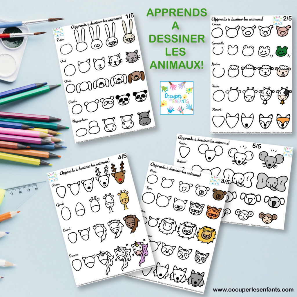 Comment dessiner des animaux (doodles tête d'animal facile) - Occuper Les  Enfants